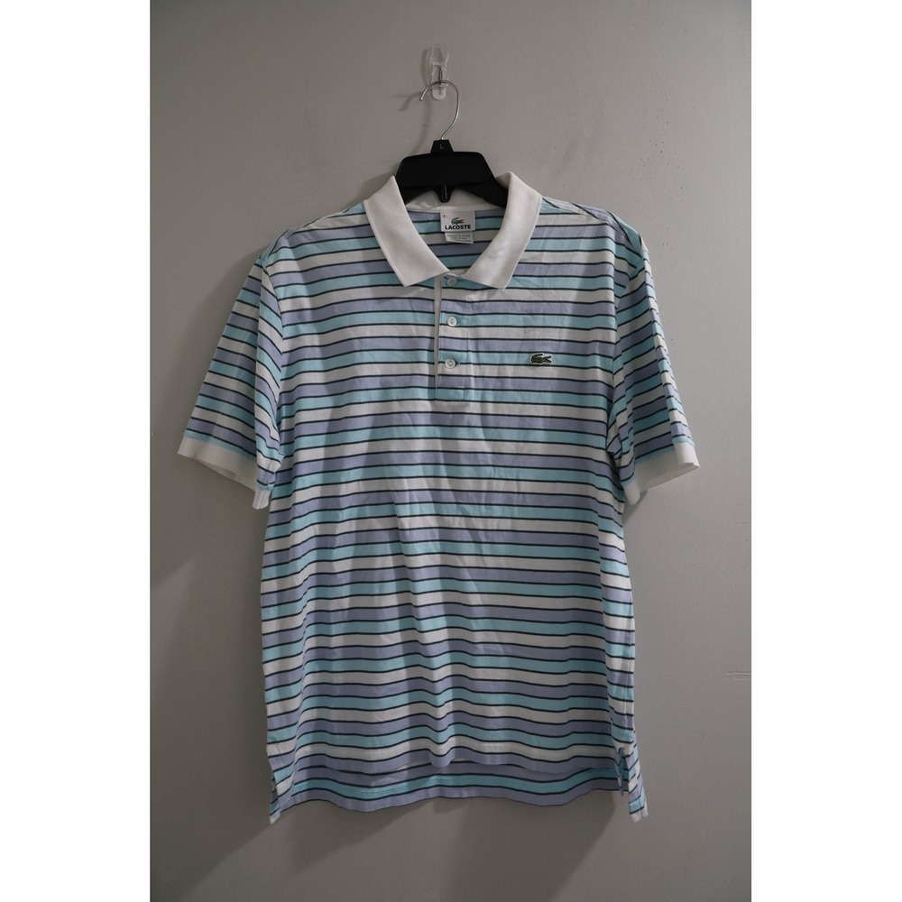 Lacoste Striped Short Sleeve Polo Shirt Men's Size 4 Blue White Lavender